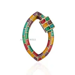 14K Yellow Gold Plated Multi Enamel Oval Carabiner Lock Jewelry