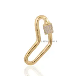 14K Yellow Gold Diamond Screw Boomerang Carabiner Lock Jewelry