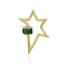 14K Yellow Gold Plated Green Cubic Zirconia Baguette Star Carabiner Lock Jewelry