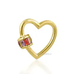 14K Yellow Gold Plated Multi Cubic Zirconia Baguette Heart Carabiner Lock Jewelry