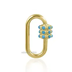 14K Yellow Gold Turquoise Carabiner Lock Jewelry