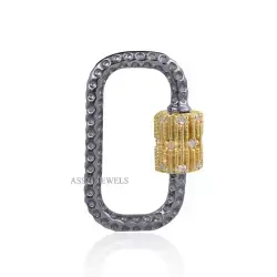 14K Yellow Gold Plated Diamond Screw Rectangle Carabiner Lock Jewelry