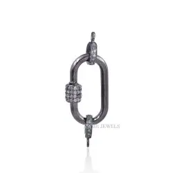 925 Silver Gray Plated Diamond Connector Carabiner Lock Jewelry