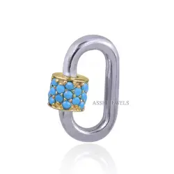 14K Yellow Gold Plated Turquoise Screw Carabiner Lock Jewelry