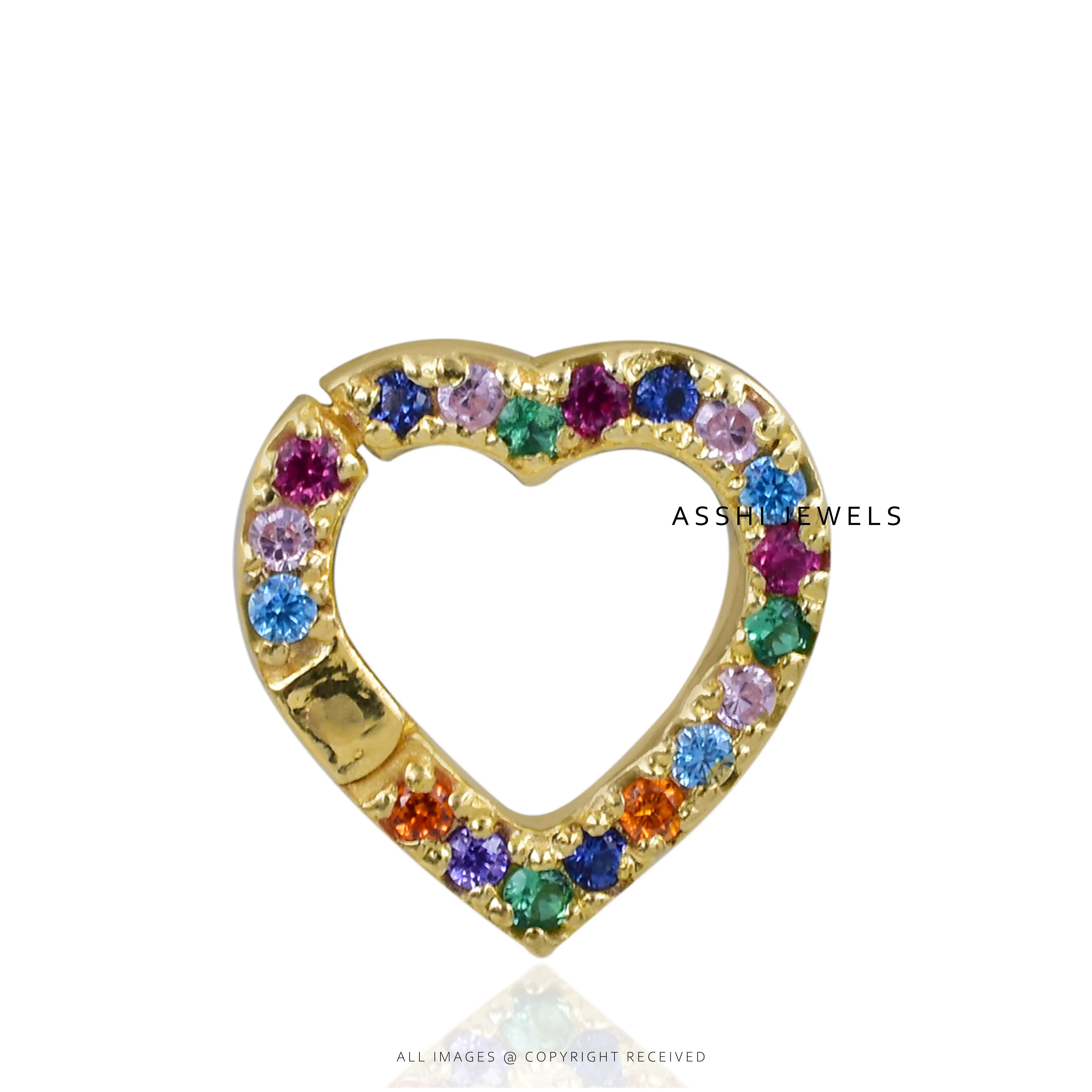 14K Yellow Gold Enhance Multi Sapphire Lock Jewelry