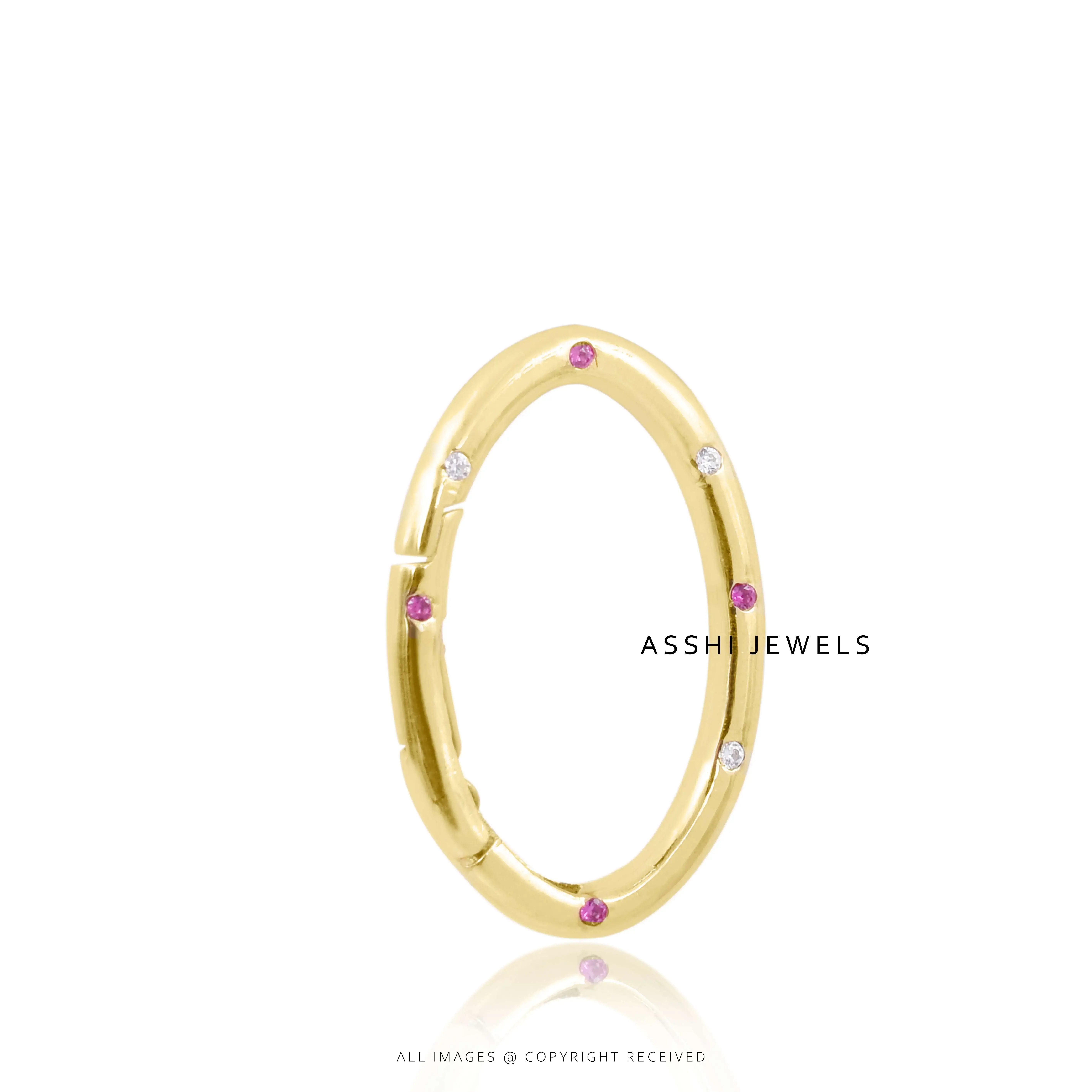 14K Yellow Gold Plated  Pink & White Cubic Zirconia Enhancer  Lock Jewelry