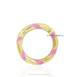 14K Yellow Gold Enamel Round lock Jewelry