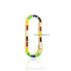 14K Yellow Gold Multi Enamel lock Jewelry