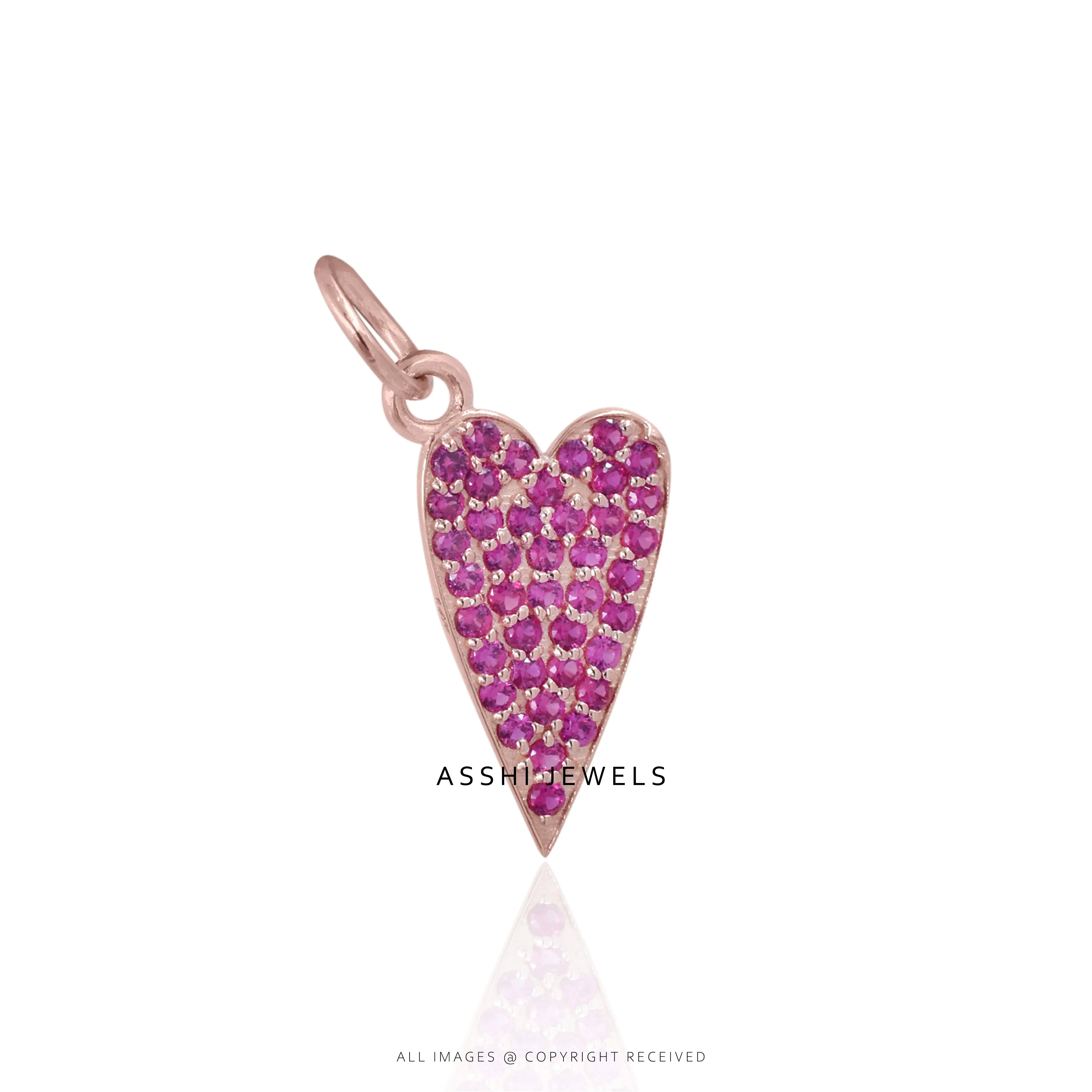 14K White Gold Pink Sapphire Heart Charm Jewelry