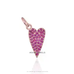 14K White Gold Pink Sapphire Heart Charm Jewelry