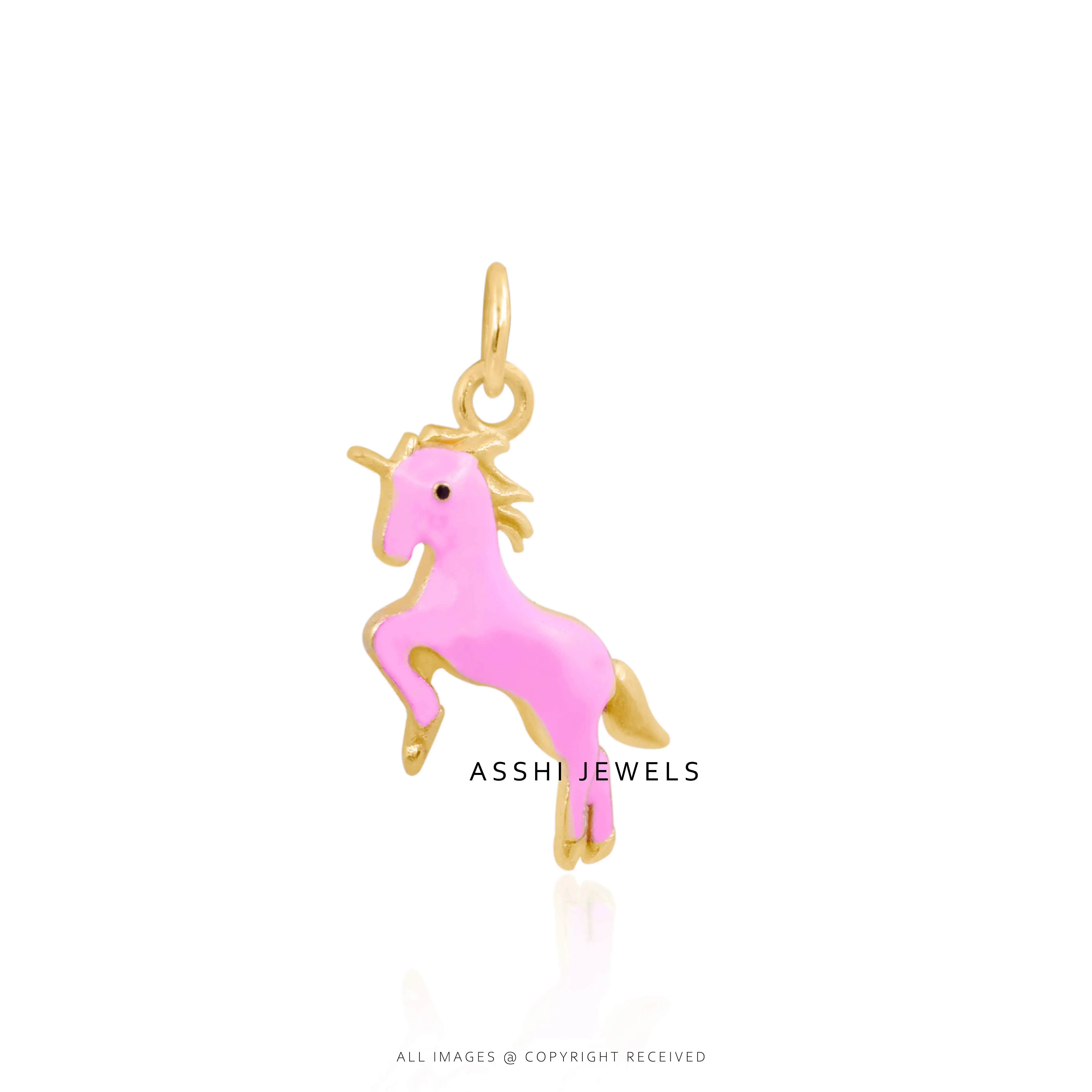 14K Yellow Gold Plated Enamel Unicorn Charm Jewelry
