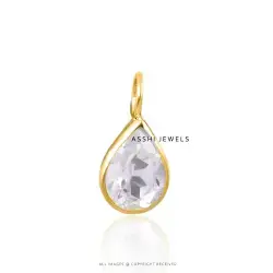 14K Yellow Gold White topaz Drop Charm Jewelry
