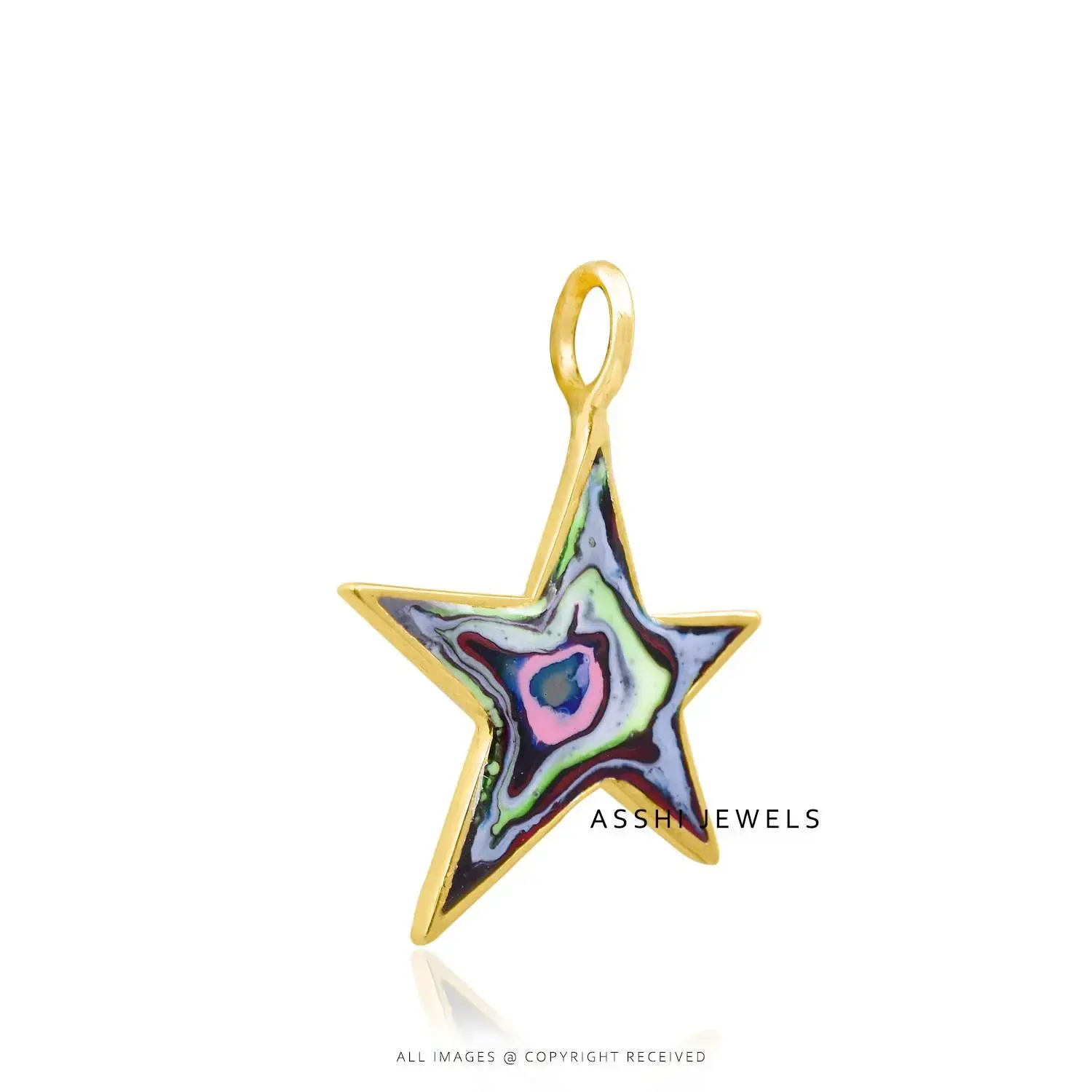 14K Yellow Gold Plated Multi Enamel  Star Jewelry