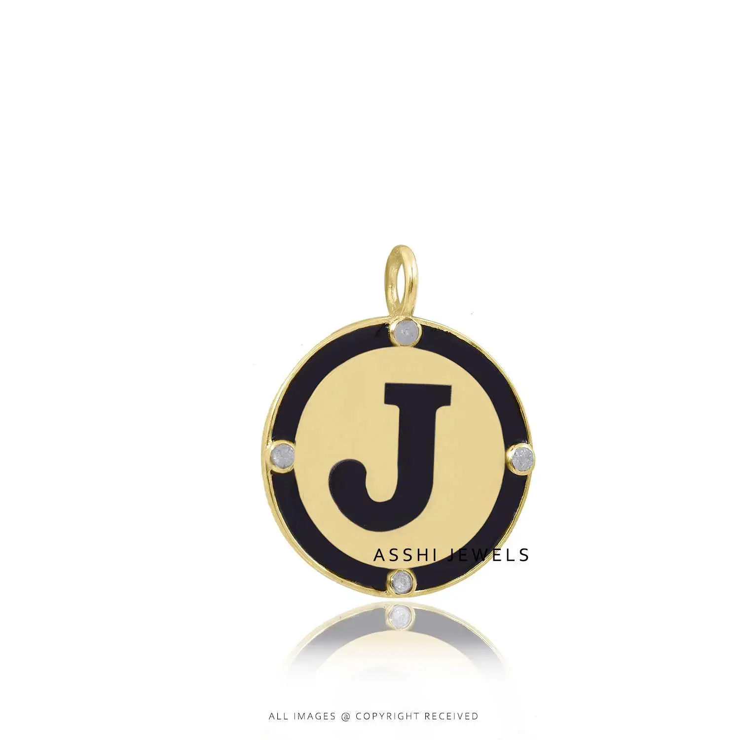 14k Yellow Gold Plated Diamond J Enamel Letter Charm Jewelry