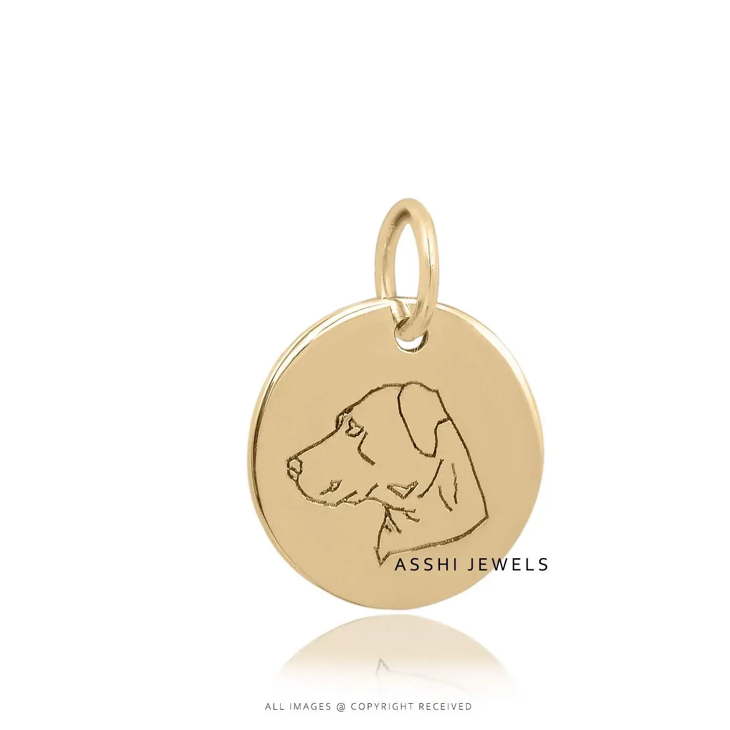 14K Yellow Gold Dog Face Charm Jewelry