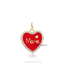 14K Yellow Gold Plated Diamond Mama Enamel Heart Charm Jewelry
