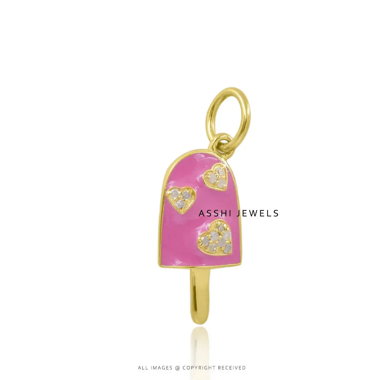 14K Yellow Gold Plated Diamond Ice Cream Charm Jewelry