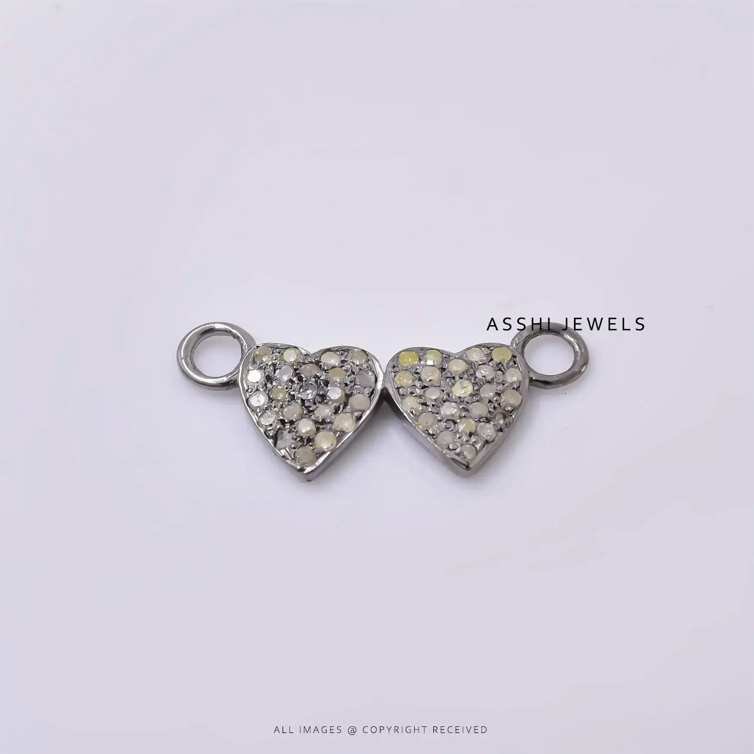 925 Silver Gray Plated  Diamond Heart connector charm Jewelry