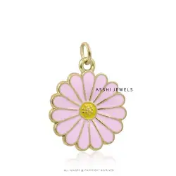 14K Yellow Gold Plated Daisy Floral Enamel Charms Jewelry