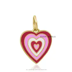 14K Yellow Gold Plated Multi Enamel  Heart Charm Jewelry