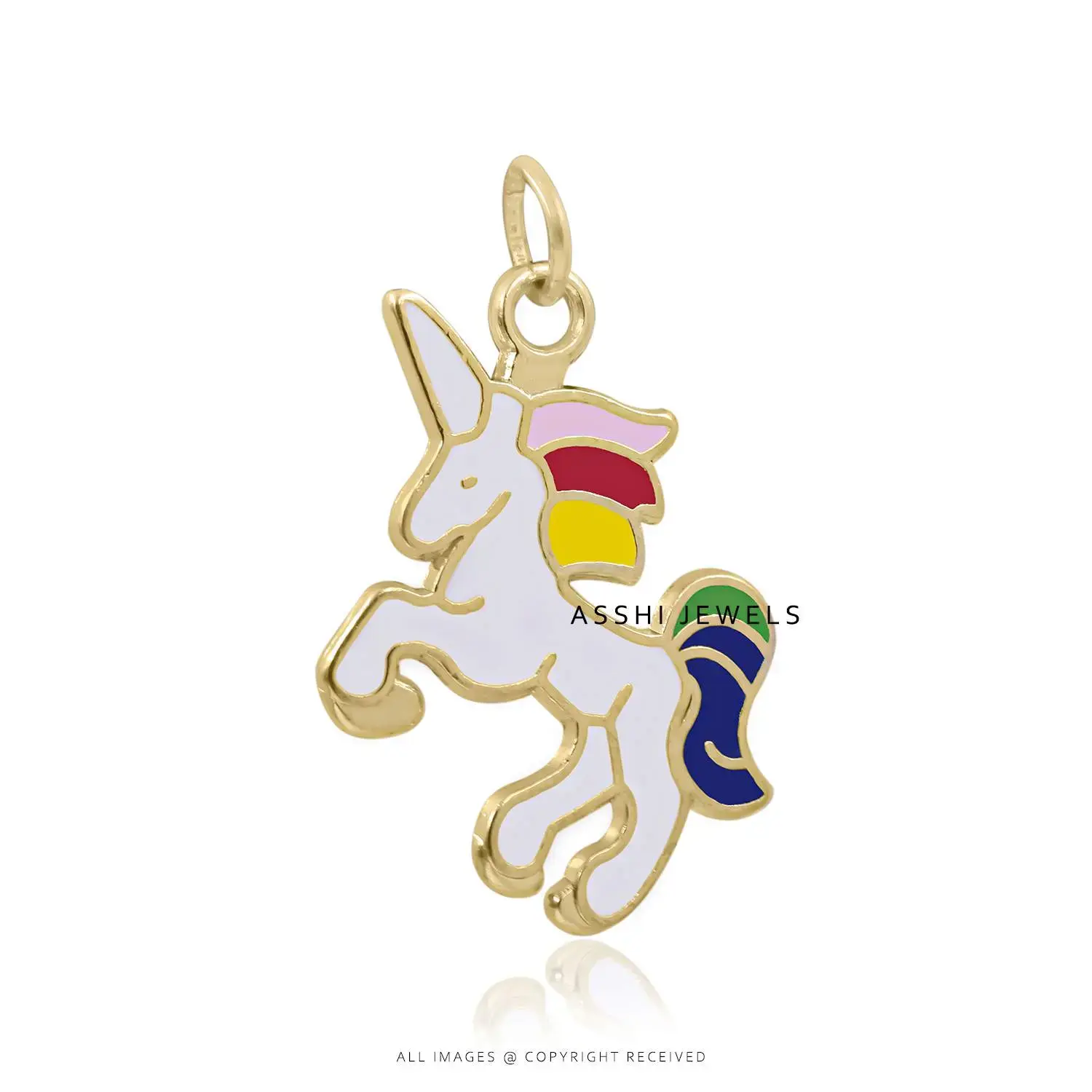 14K Yellow Gold Plated Multi Enamel Unicorn Charm Jewelry