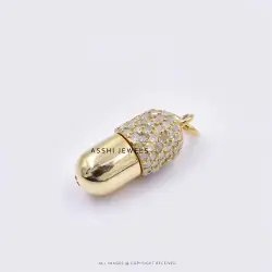 14K Yellow Gold Diamond pill Charm Jewelry