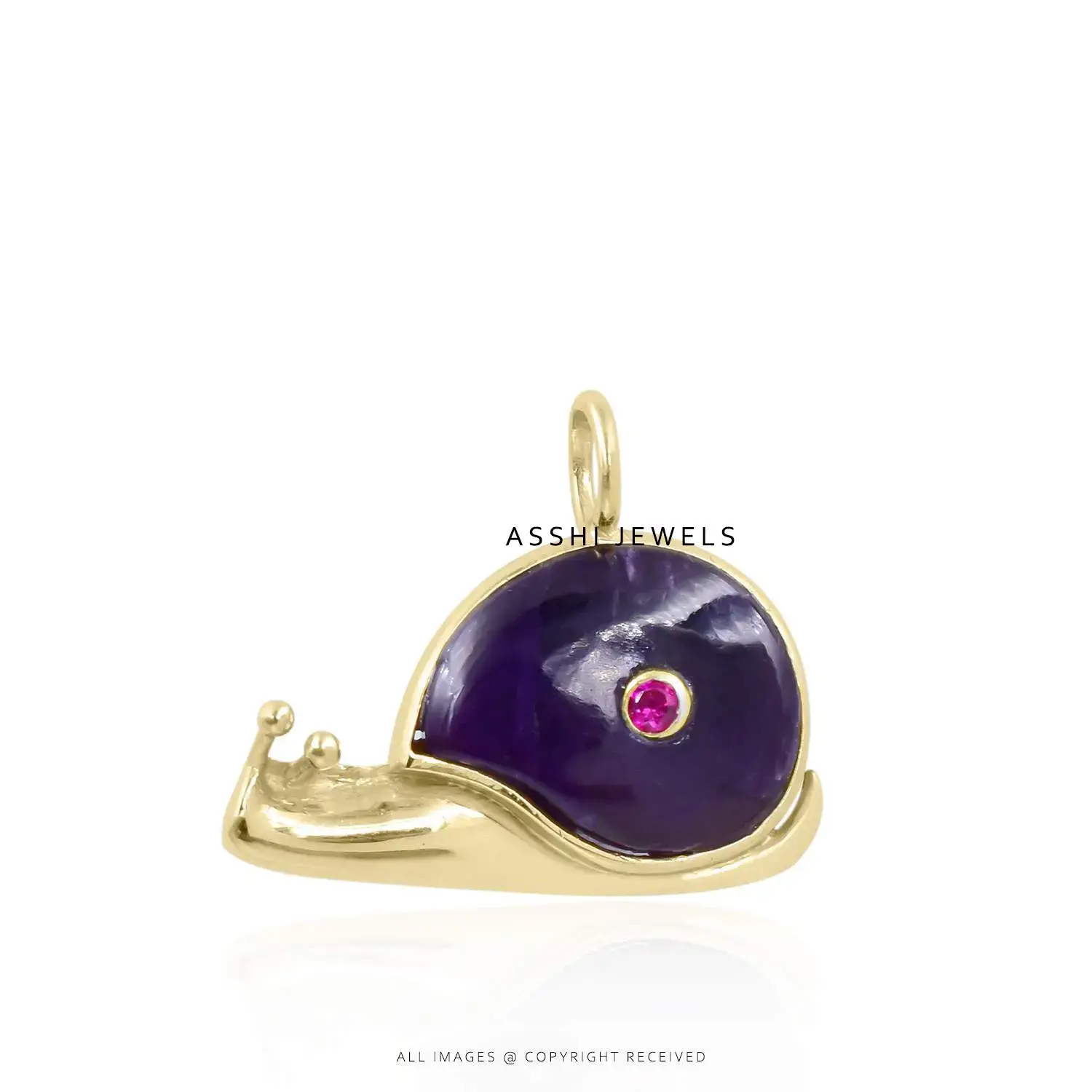 14k  Yellow Gold Plated Amethyst Snail Charm Jewelry