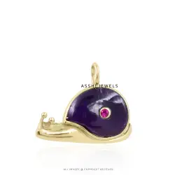 14k  Yellow Gold Plated Amethyst Snail Charm Jewelry