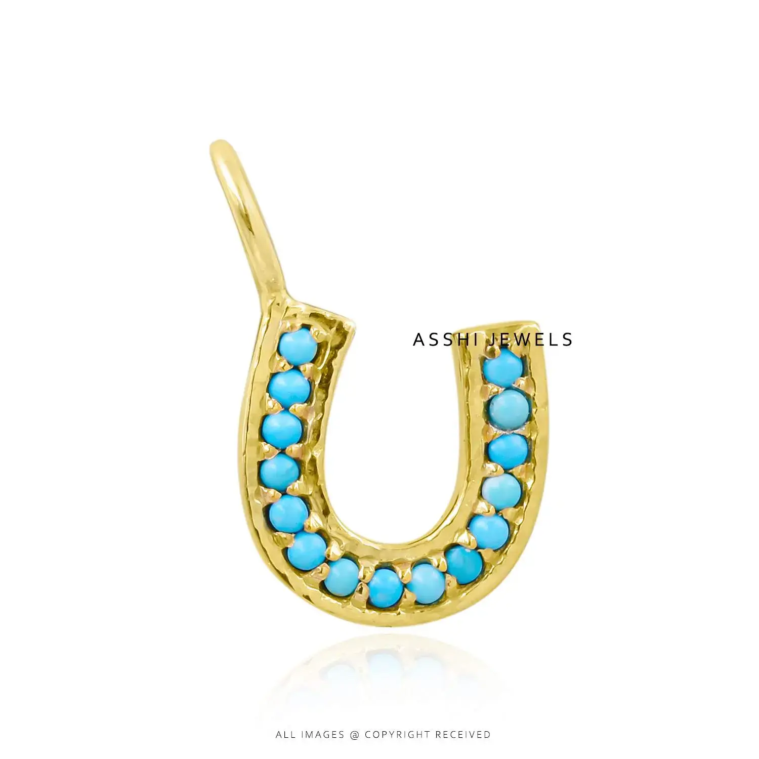 14K Yellow Gold Plated Turquoise Horseshoe Charm Jewelry