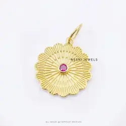 14K Yellow Gold Plated Ruby CZ Charm