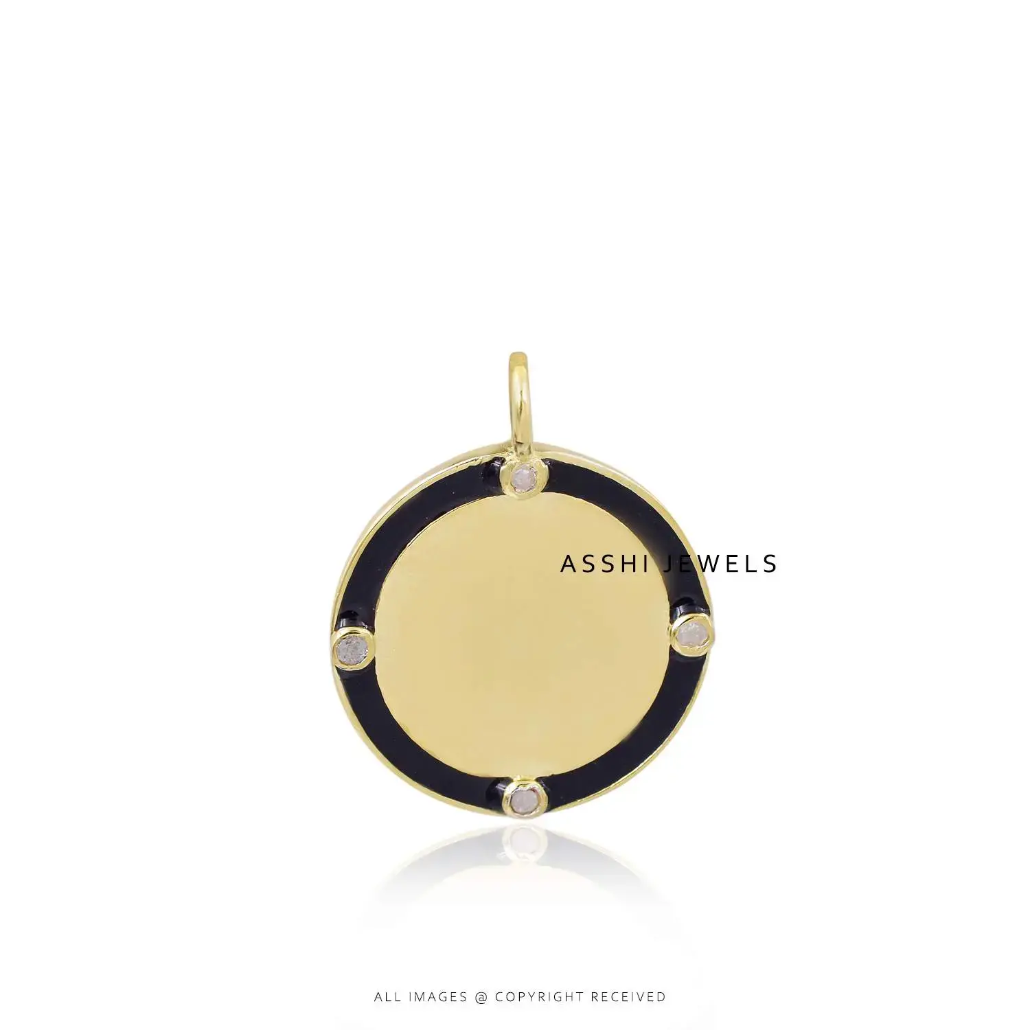 14K Yellow Gold Plated Diamond  Enamel Charm Jewelry