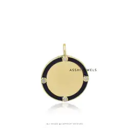 14K Yellow Gold Plated Diamond  Enamel Charm Jewelry