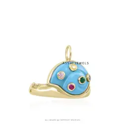 14K Yellow Gold Plated Turquoise Snail Charm Jewelry