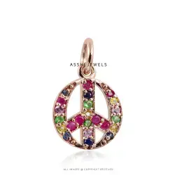 14K Rose Gold Multi Stone Peace Charm Jewelry