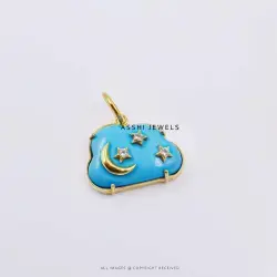14K Yellow Gold Plated Turquoise Cloud Charm Jewelry