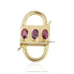 14K Yellow Gold Plated Garnet Padlock Jewelry