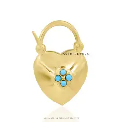 14K Yellow Gold Plated Turquoise Heart Padlock Jewelry
