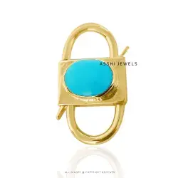 14K Yellow Gold Plated Turquoise Padlock