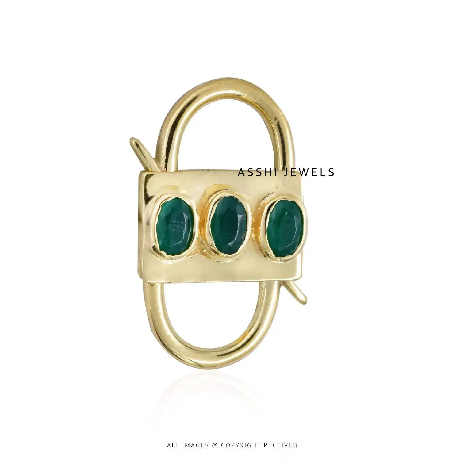 14K Yellow Gold Plated Green Onyx Padlock