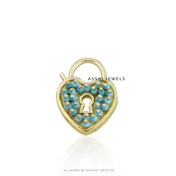 14K Yellow Gold Plated Turquoise Jewelry Padlock