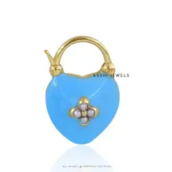 14K Yellow Gold Plated Pearl Enamel Padlock Jewelry
