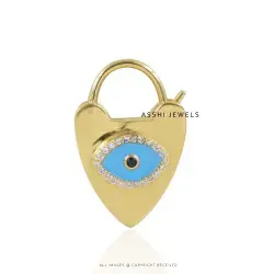 14K Yellow Gold Plated Topaz Evil Eye Clasp Padlock Jewelry