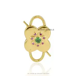 14K Yellow Gold Plated Pink Green Cubic Zirconia Floral Padlock Jewelry
