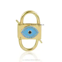 14K Yellow Gold  Plated  Topaz  Padlock  Evil Eye Clasp  Jewelry
