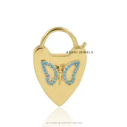 14K Yellow Gold Plated Turquoise Butterfly Padlock Jewelry