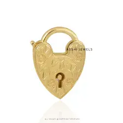 14K Yellow Gold Plated Plain Carving Padlock Jewelry