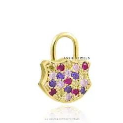 14K Yellow Gold Plated Multi Cubic Zirconia Spring Openable Padlock Jewelry