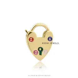 14K Yellow Gold Plated Key Enamel Padlock Jewelry