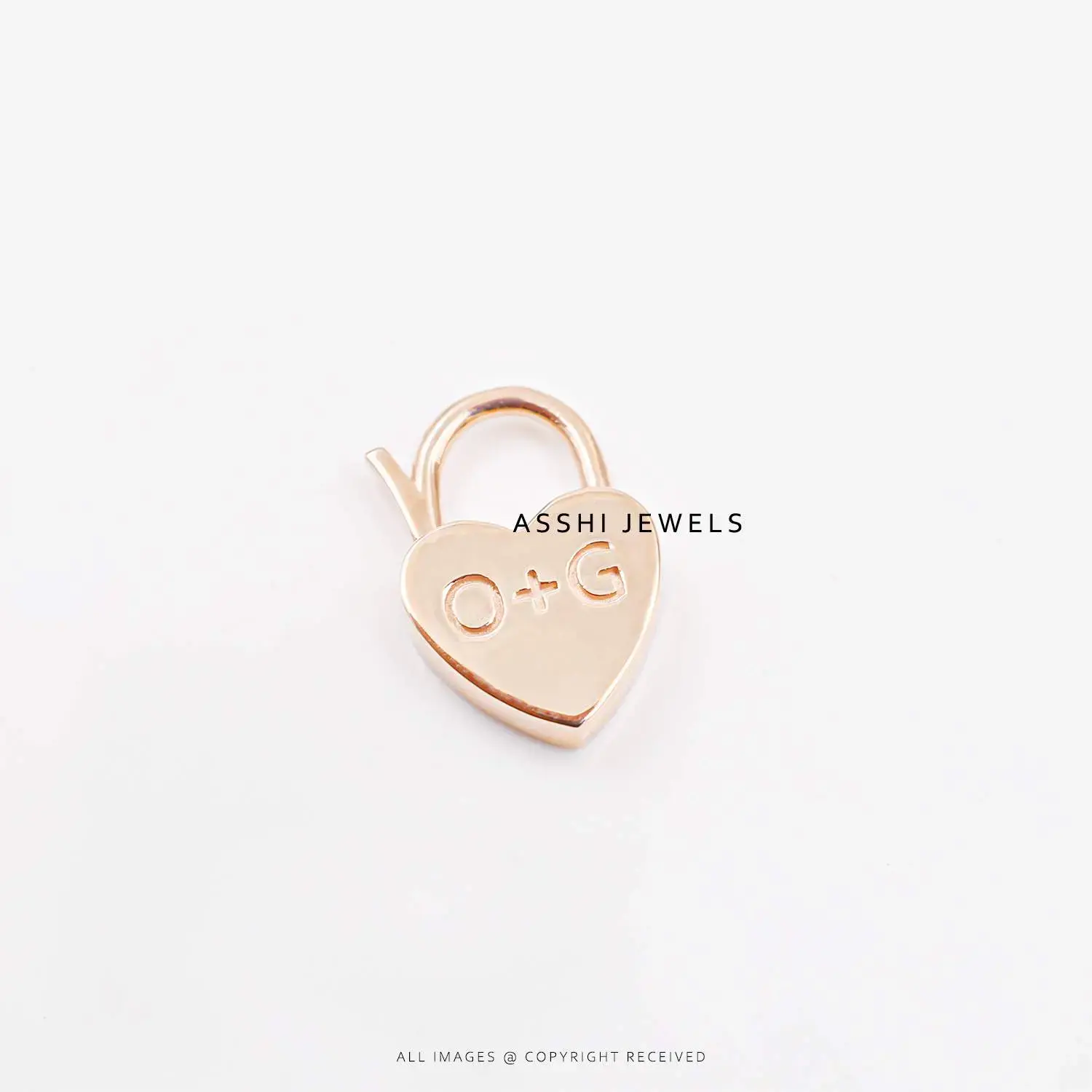 14K Rose Gold Plated  O+G Heart Padlock Jewelry