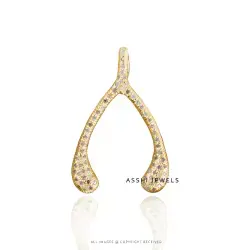 14K Yellow Gold Plated Diamond Wishbone Pendant Jewelry